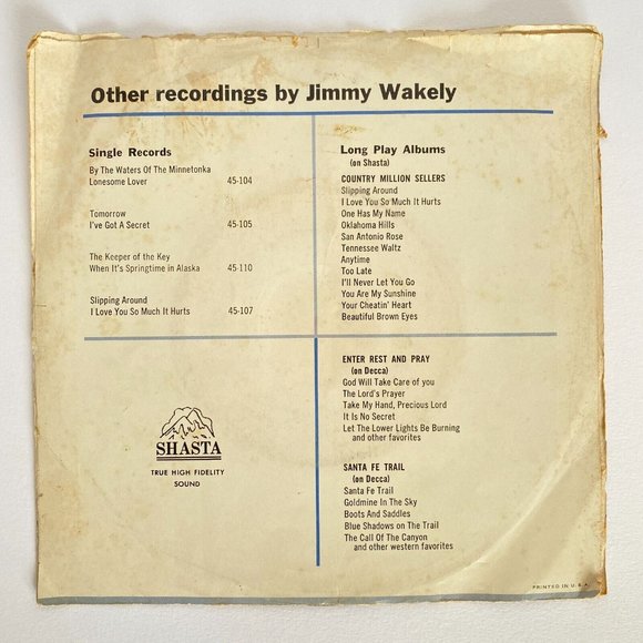 1959 Jimmy Wakely 45 Record Original Picture Sleeve Slipping Around Shasta 107Y - Picture 3 of 7